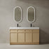 60 inch White Oak Bathroom Vanity with Double Resin Sink and Soft Close Doors