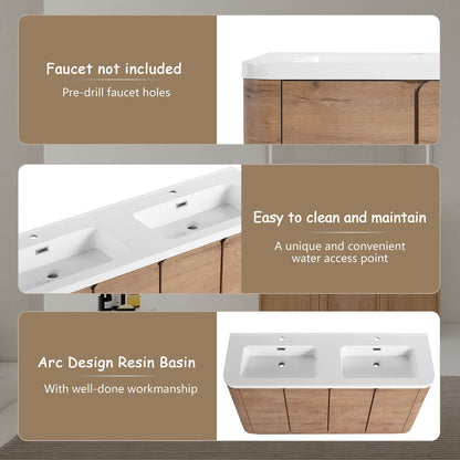 60 inch bathroom vanity with seamless double resin sink and pre-drilled faucet holes