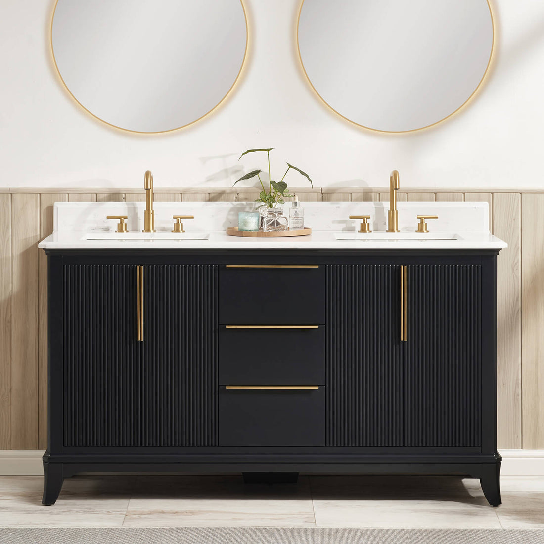 60 inch double sink bathroom vanity with Carrara White countertop