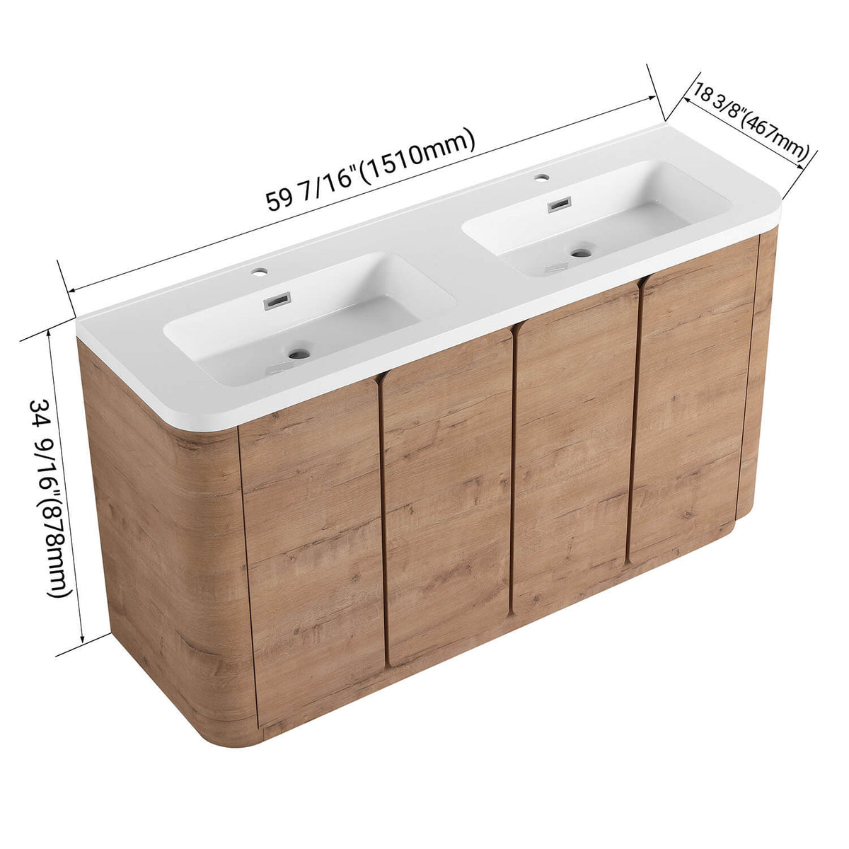 60 inch white oak bathroom vanity dimensions and overall size