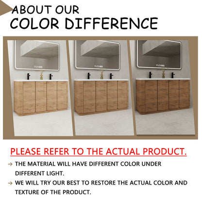 60 inch white oak bathroom vanity finish shown under different lighting conditions