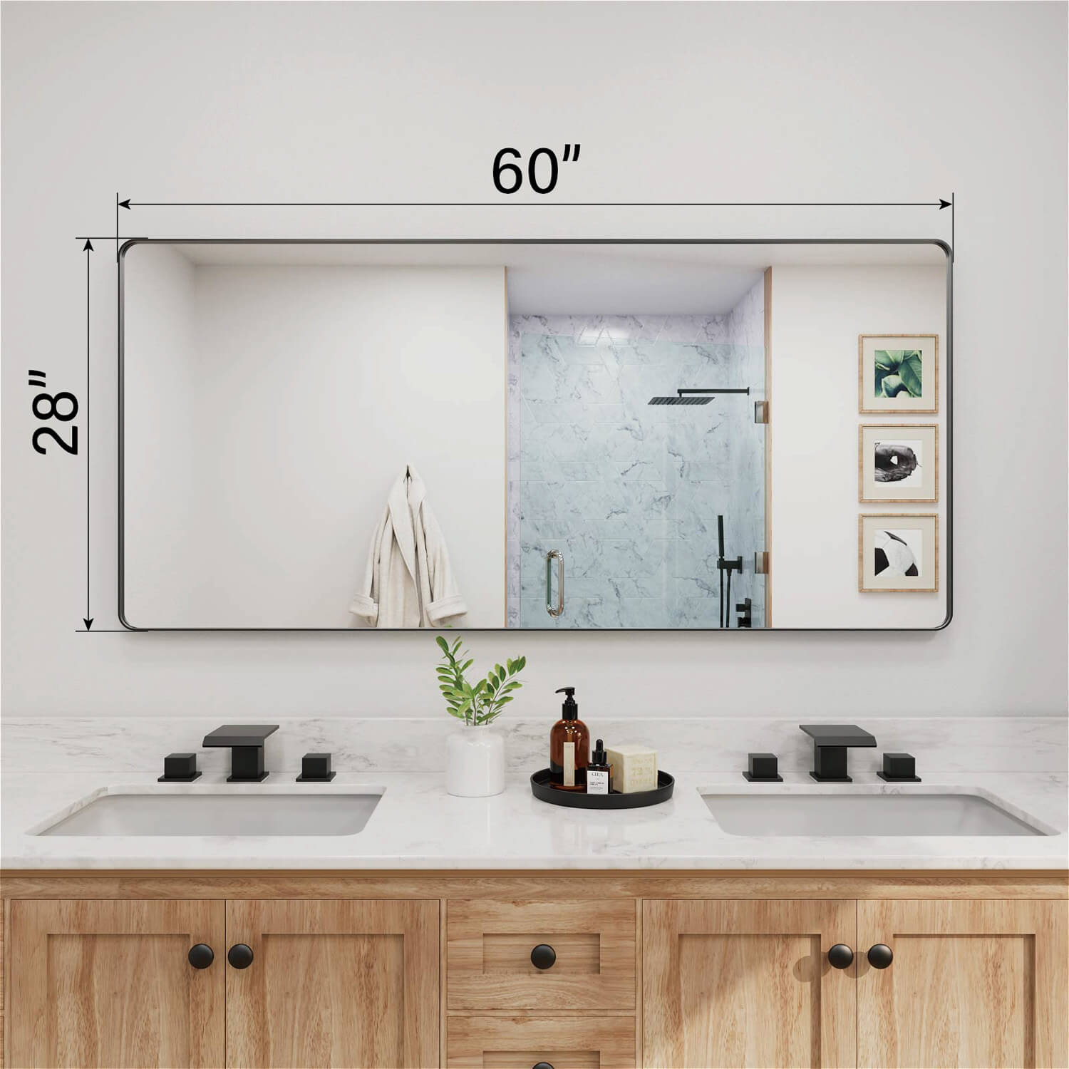 60 x 28 inches ultra long black framed rectangular bathroom mirror