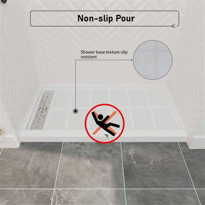 60 x 34 inch Non-Slip Texture White Shower Base with Left Drain