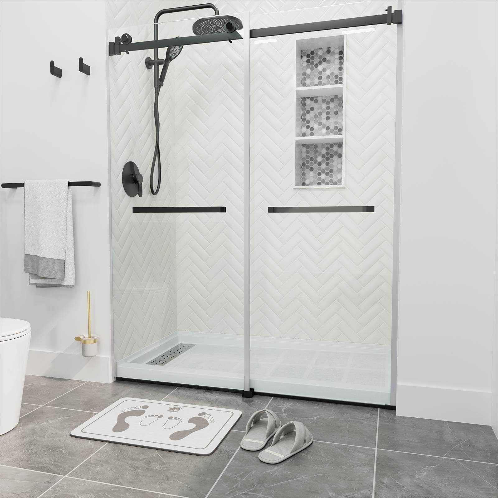 60 x 34 inch Non-Slip Texture White Shower Base with Left Drain