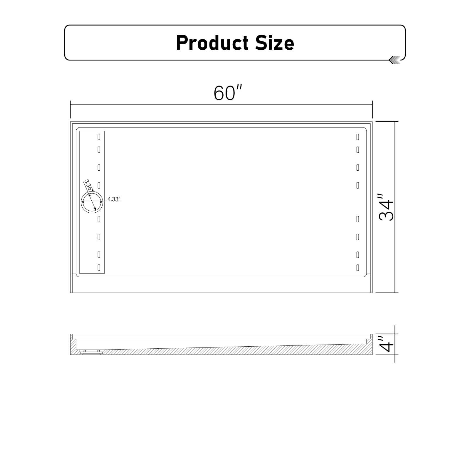 60 x 34 inch White Shower Base Size