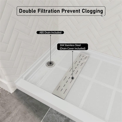 60 x 34 inch White Shower Base with Removable Stainless Cover