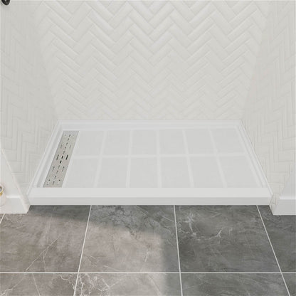 60 x 34 inch White Solid Surface Shower Base with Left Drain