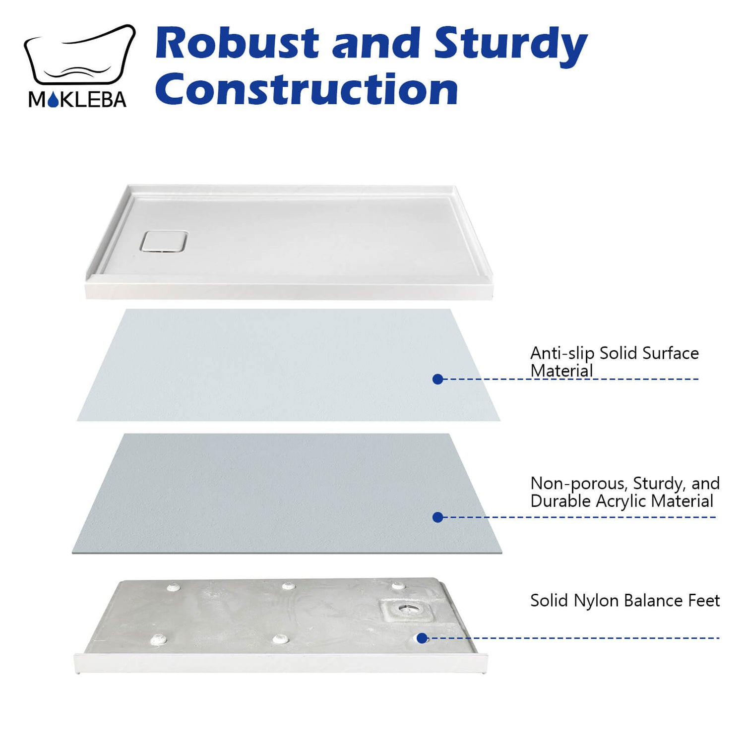 Mokleba 60" x 32" One-Piece White Shower Pan with Left Drain