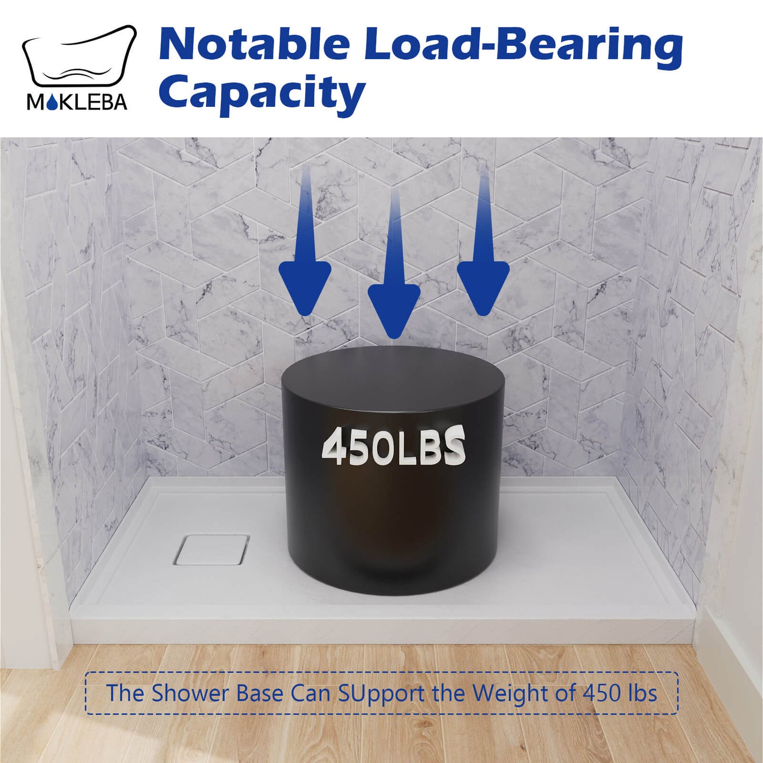 Mokleba 60" x 32" One-Piece White Shower Pan with Right Drain