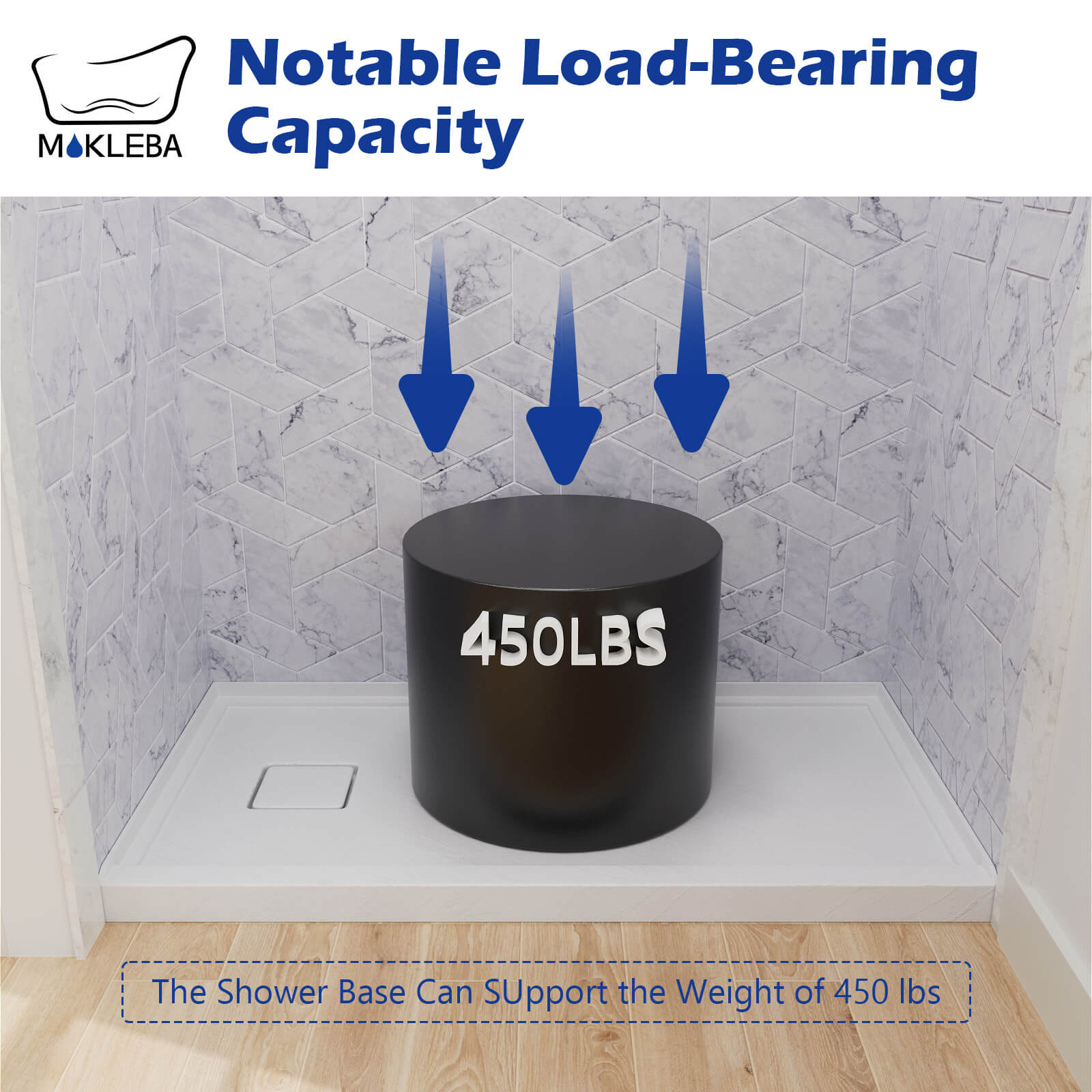 Mokleba 60" x 32" One-Piece White Shower Pan with Right Drain