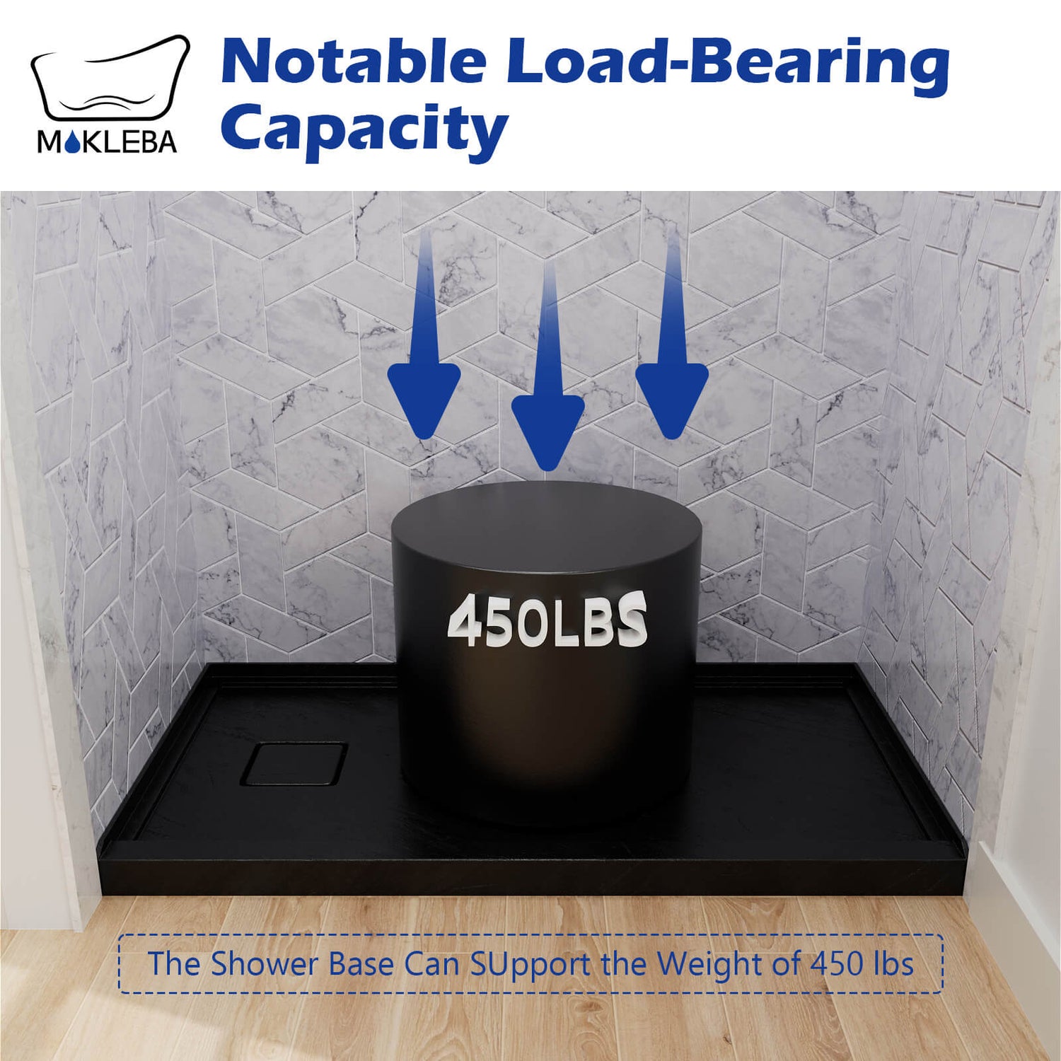 Mokleba 60" x 32" One-Piece Black Shower Pan with Left Drain