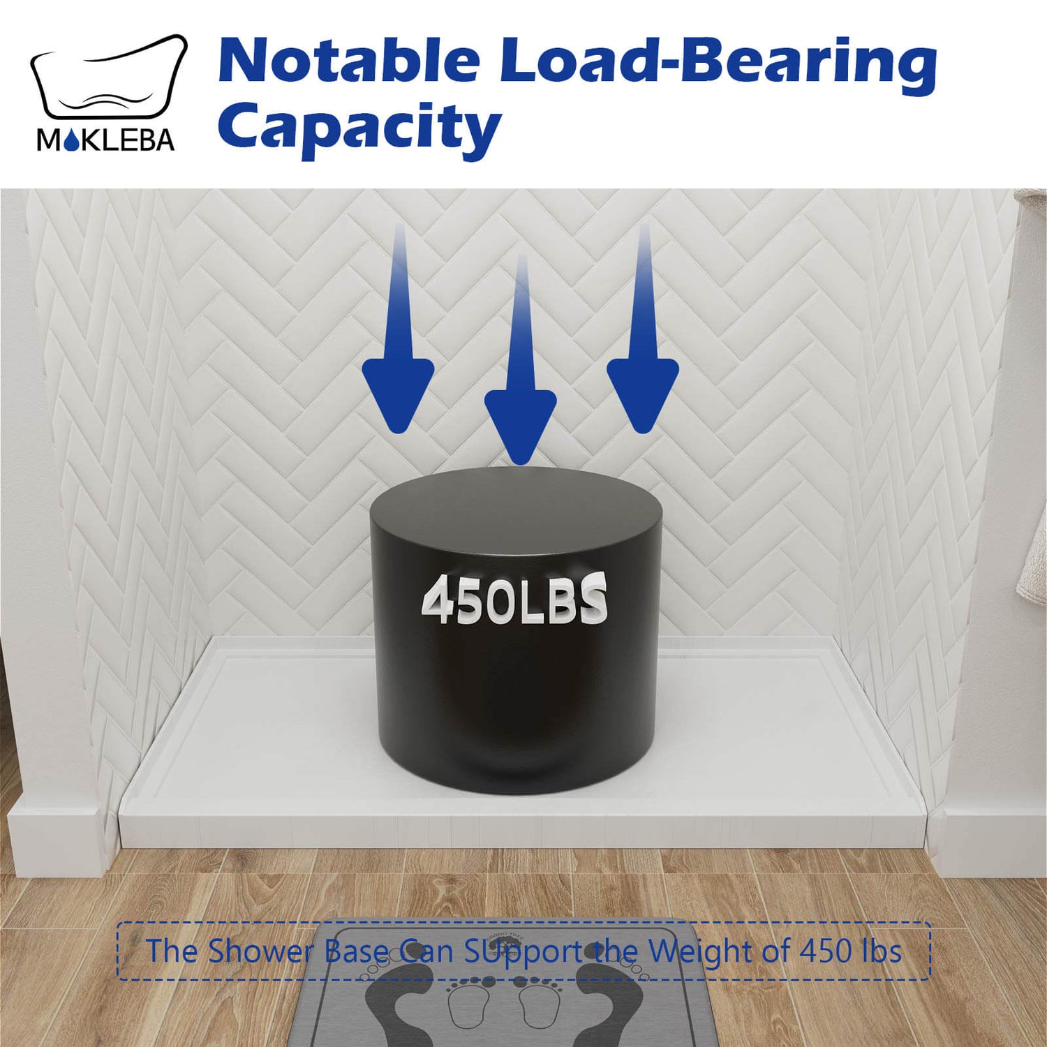 Mokleba 60" x 36" White Single-Threshold Shower Base with Slip-Resistant Texture