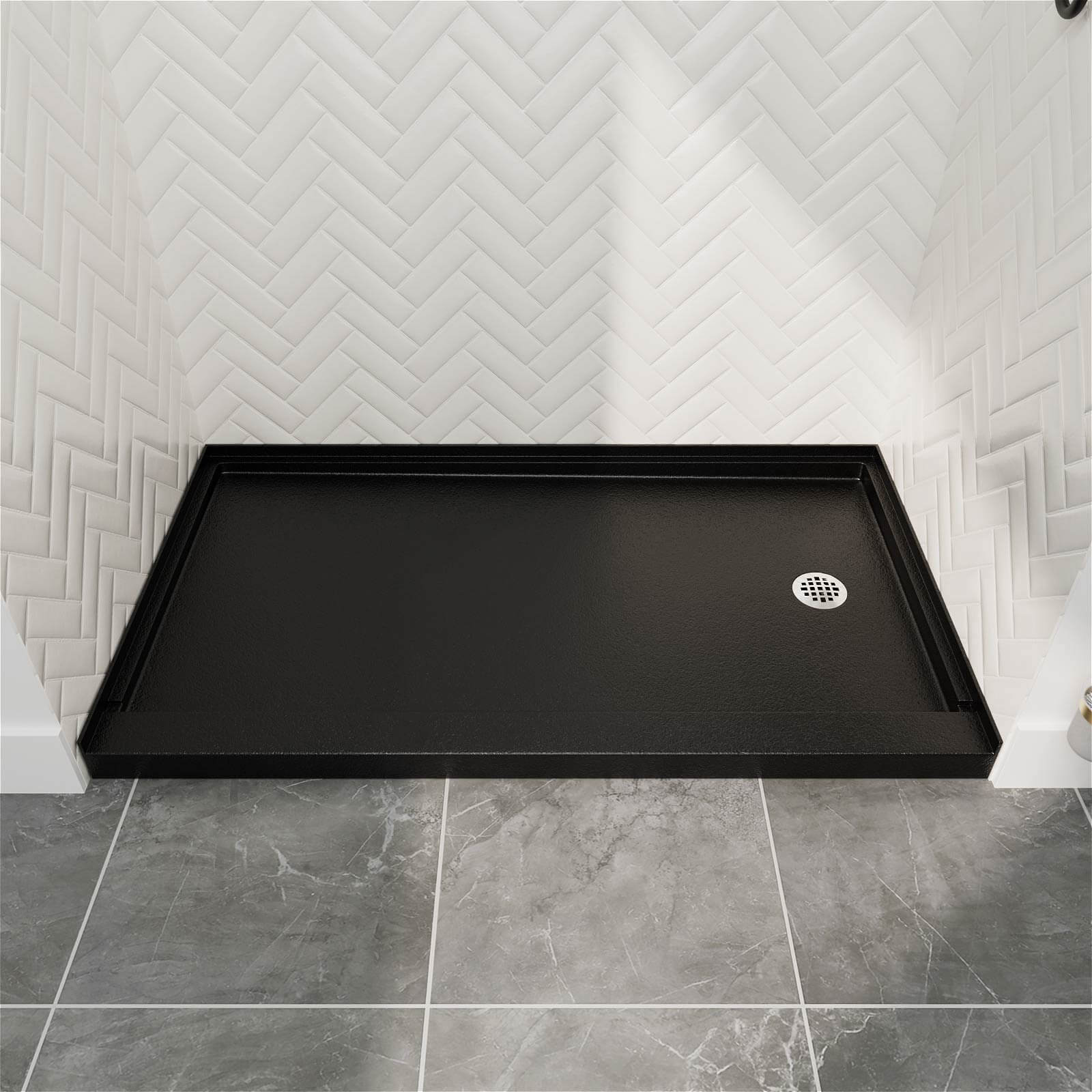 60&quot; x 32&quot; Single Threshold Right Drain Shower Base with Stainless Steel Drain Cover