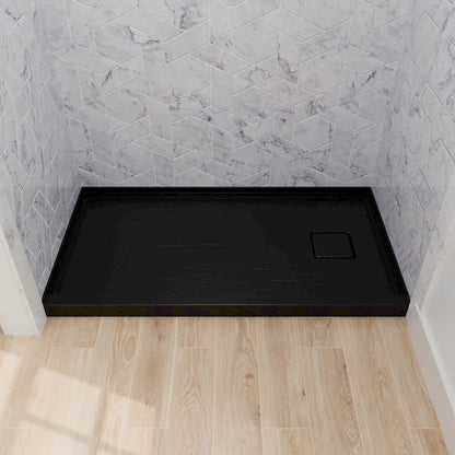 60x32 inch black shower pan with right drain and anti-slip textured surface