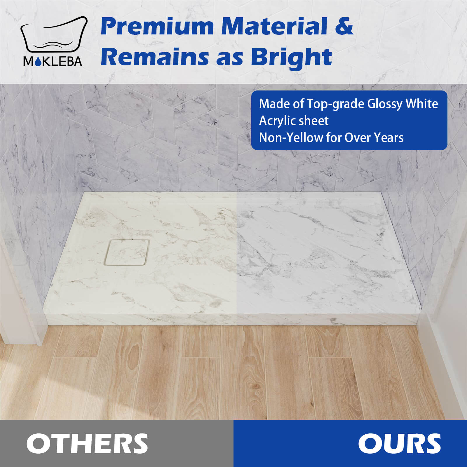  60x32 inch shower base with reinforced acrylic build