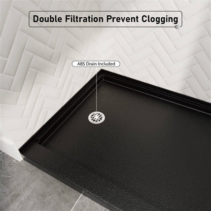 60&quot; x 32&quot; Single Threshold Left Drain Shower Base with Stainless Steel Drain Cover