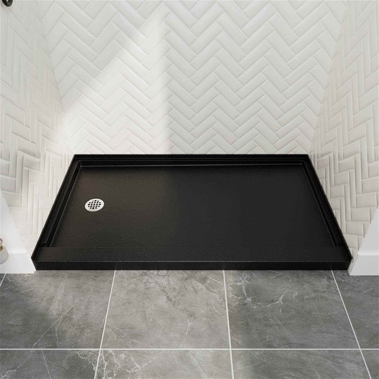 60&quot; x 32&quot; Single Threshold Left Drain Shower Base with Stainless Steel Drain Cover