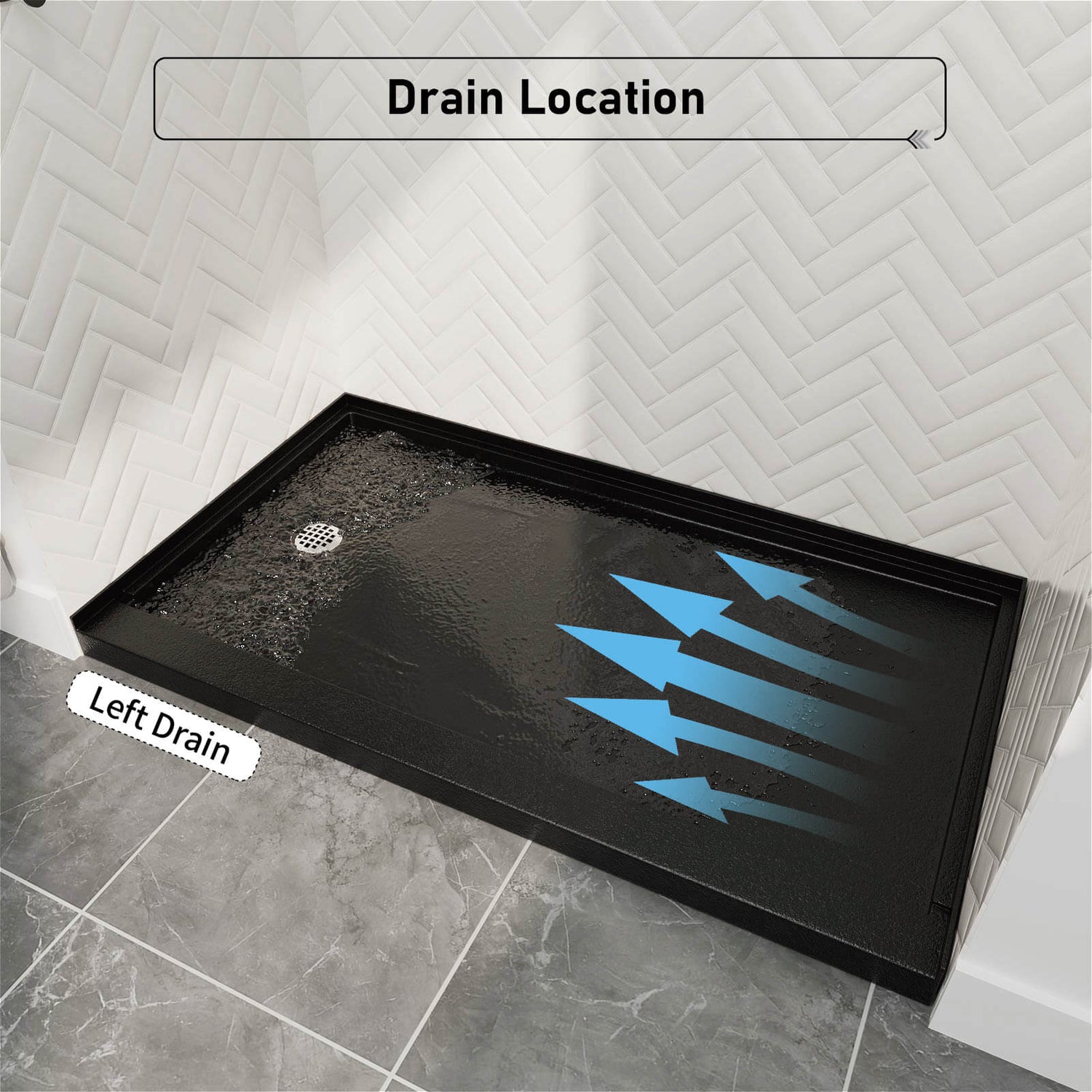 60&quot; x 32&quot; Single Threshold Left Drain Shower Base with Stainless Steel Drain Cover
