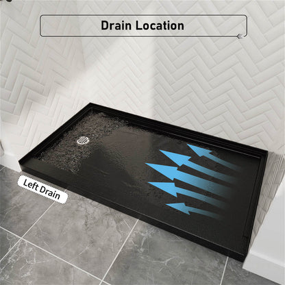 60&quot; x 32&quot; Single Threshold Left Drain Shower Base with Stainless Steel Drain Cover