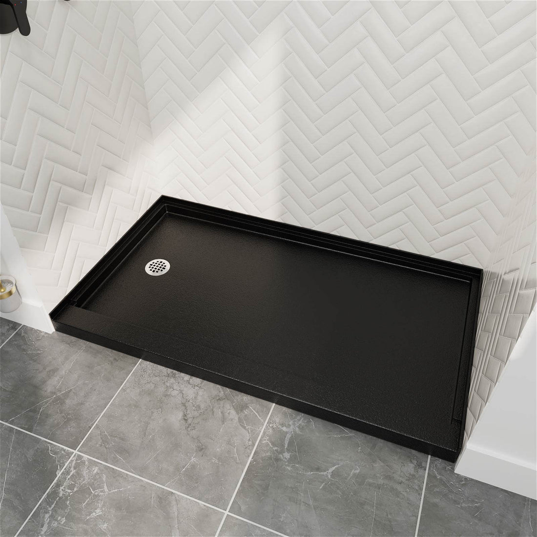 60&quot; x 32&quot; Single Threshold Left Drain Shower Base with Stainless Steel Drain Cover