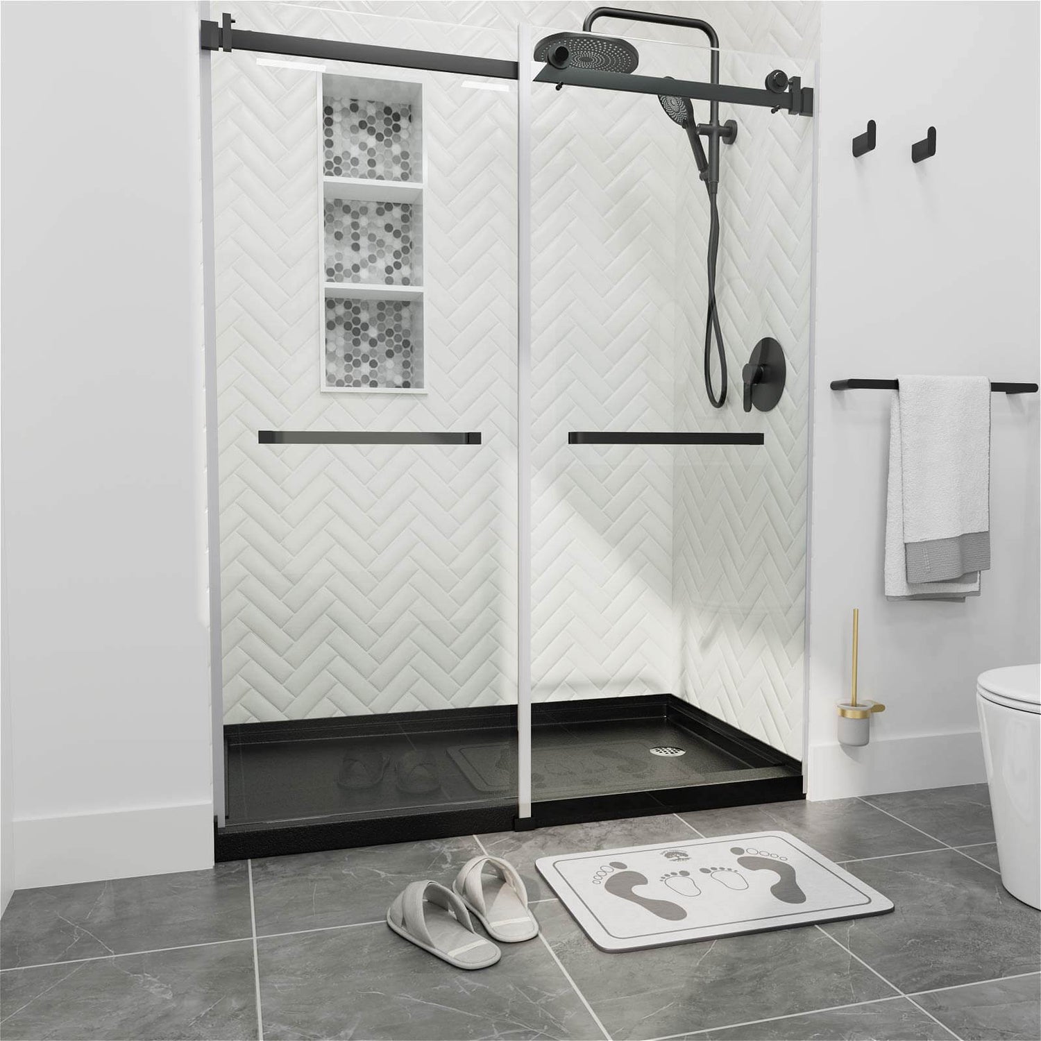 60&quot; x 32&quot; Single Threshold Right Drain Shower Base with Stainless Steel Drain Cover