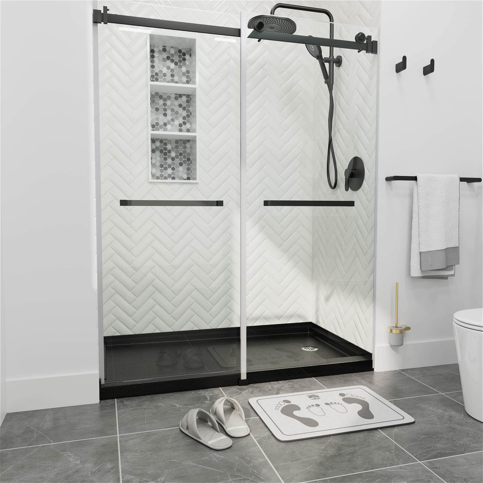 60&quot; x 32&quot; Single Threshold Right Drain Shower Base with Stainless Steel Drain Cover