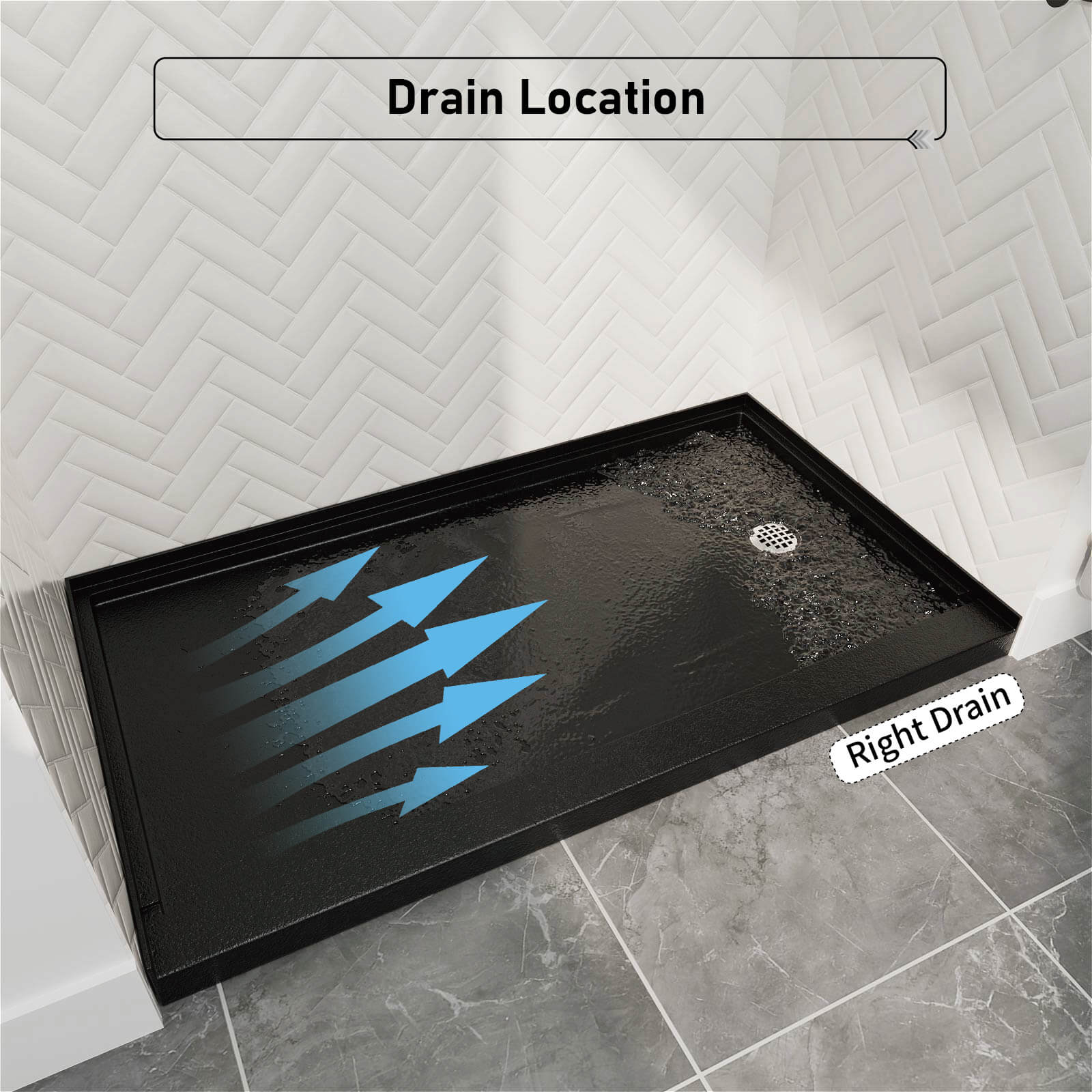 60&quot; x 32&quot; Single Threshold Right Drain Shower Base with Stainless Steel Drain Cover