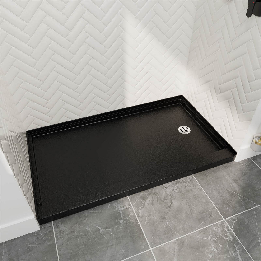 60" x 32" Single Threshold Right Drain Shower Base with Stainless Steel Drain Cover
