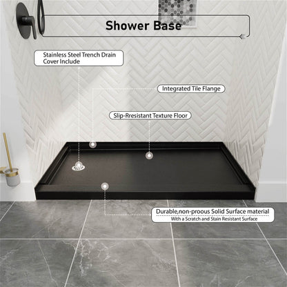 60&quot; x 32&quot; Single Threshold Left Drain Shower Base with Stainless Steel Drain Cover