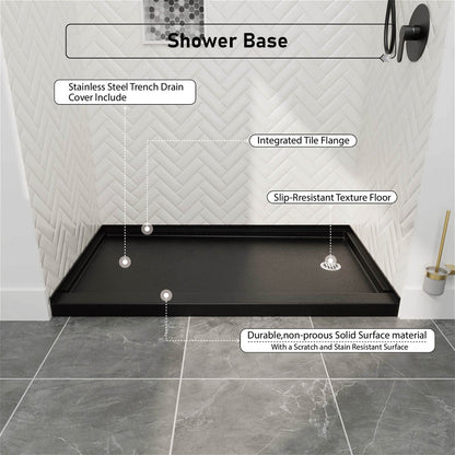 60&quot; x 32&quot; Single Threshold Right Drain Shower Base with Stainless Steel Drain Cover