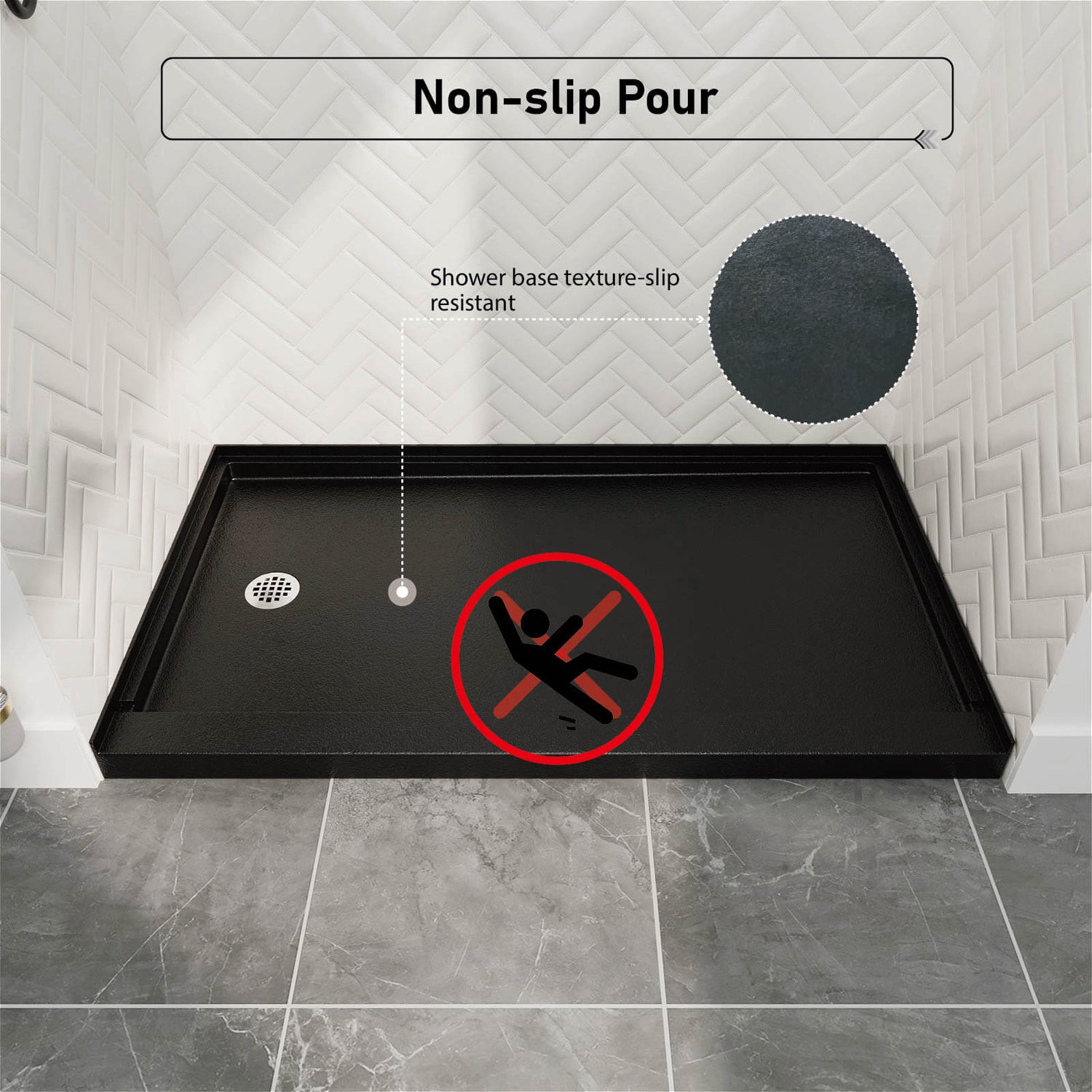 60&quot; x 32&quot; Single Threshold Left Drain Shower Base with Stainless Steel Drain Cover