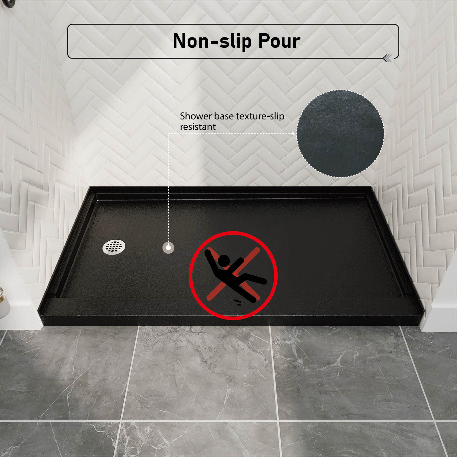 60&quot; x 32&quot; Single Threshold Left Drain Shower Base with Stainless Steel Drain Cover