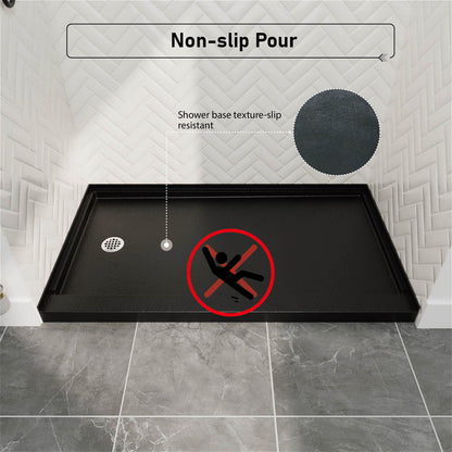60&quot; x 32&quot; Single Threshold Left Drain Shower Base with Stainless Steel Drain Cover