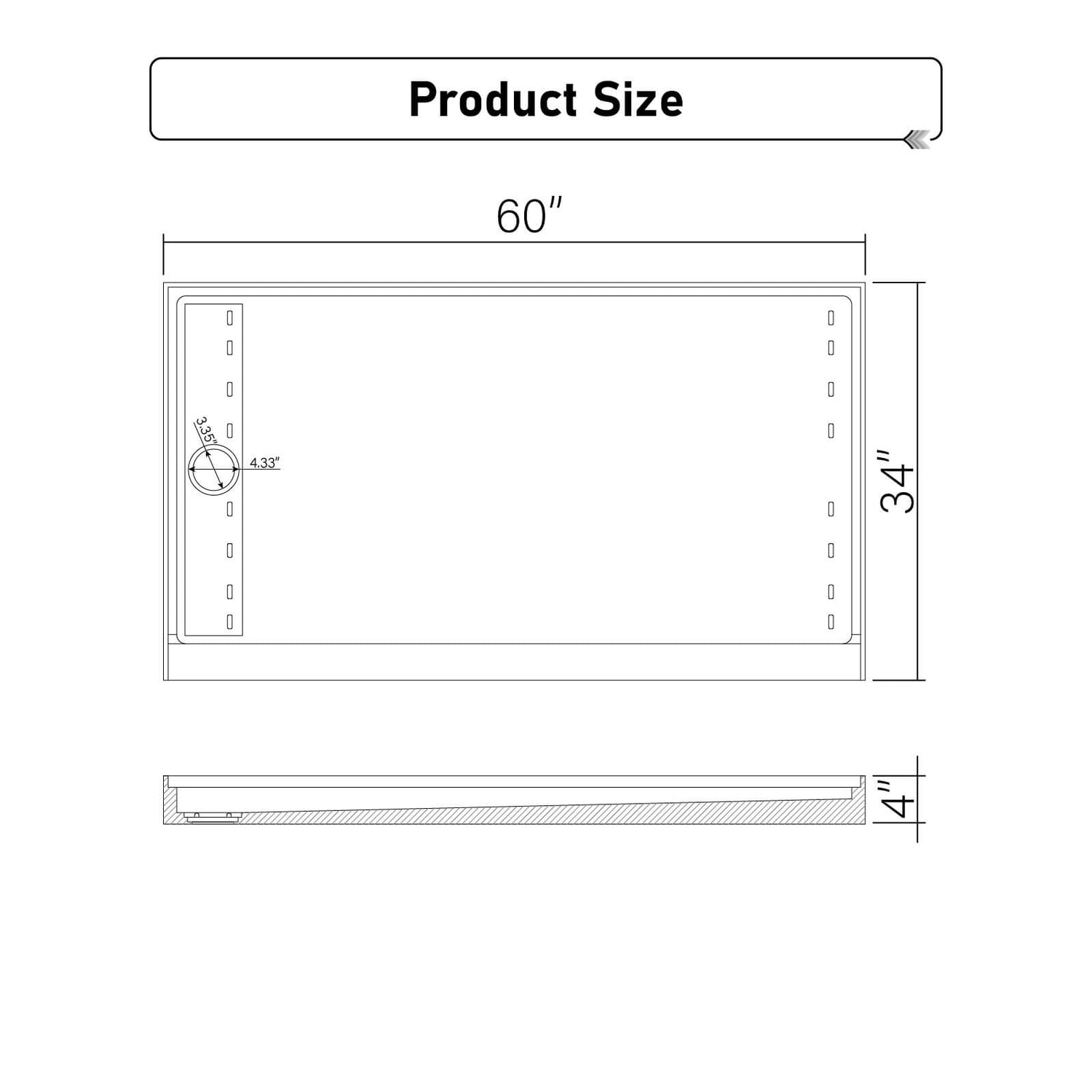 60&quot; x 34&quot; Black Shower Base with Left Drain Removable Stainless Cover, Non-Slip Texture, Solid Surface