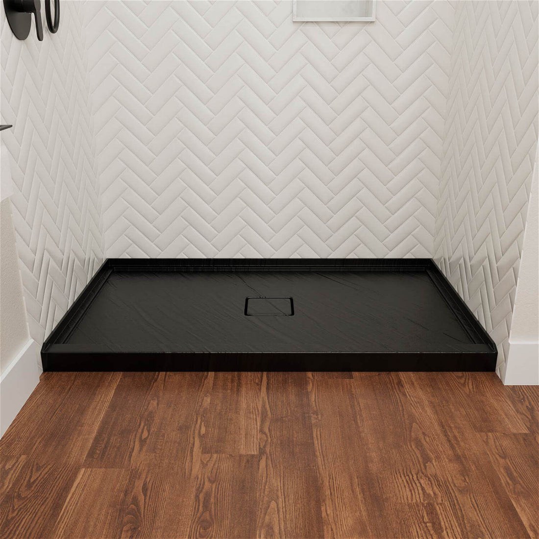60x36 inch Black Center Drain Shower Pan in Acrylic, Anti-slip Texture