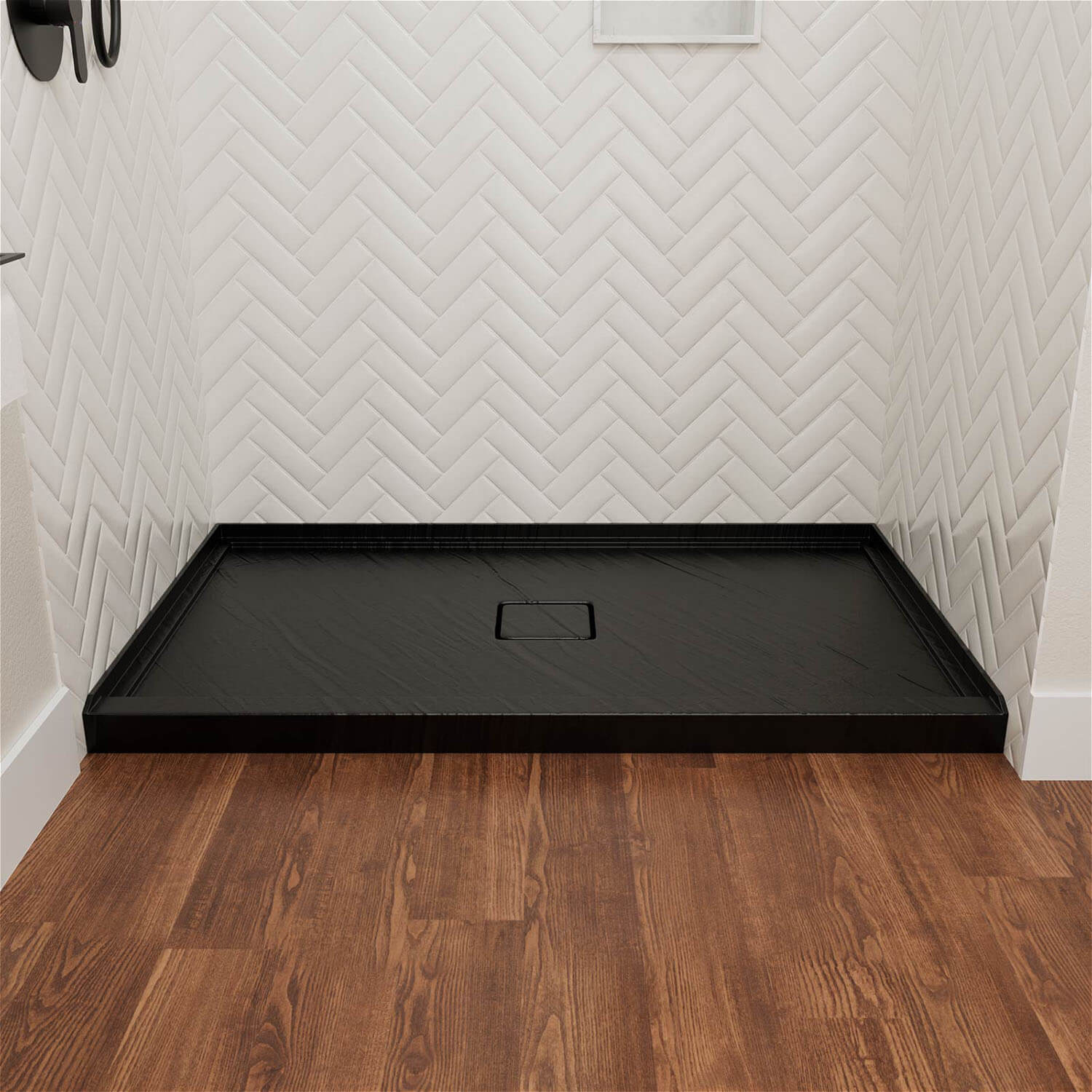 60x36 inch Black Center Drain Shower Pan in Acrylic, Anti-slip Texture