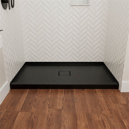 60x36 inch Black Center Drain Shower Pan in Acrylic, Anti-slip Texture