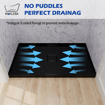 60x36 shower pan designed for three-wall alcove shower installation