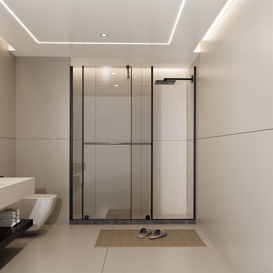 60x72 inch adjustable sliding shower door in black frame