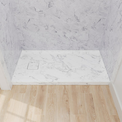 60x 32 inch Marble-Pattern Alcove Shower Pan with Left Drain