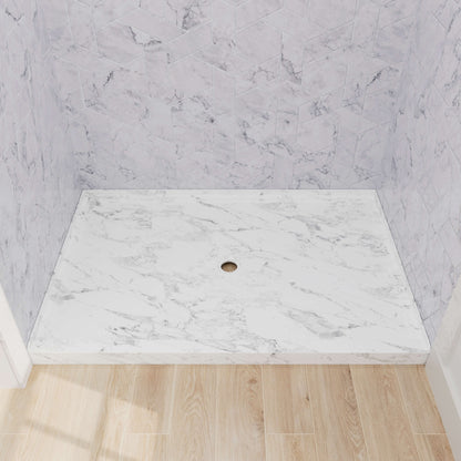 60x 36 inch Marble Pattern Shower Base with Slip-Resistant Texture
