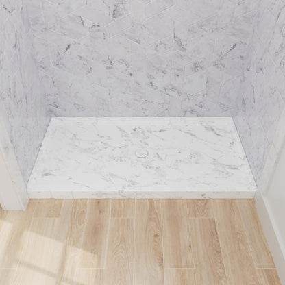 60x 36 inch Marble Pattern Single-Threshold Shower Base with Slip-Resistant Texture