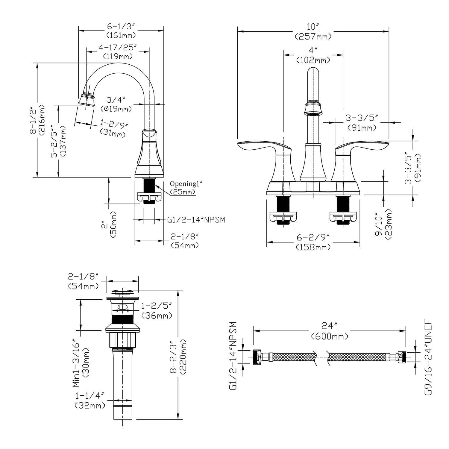 Giving Tree 2-Griff 4-Zoll Waschtischarmatur aus gebürstetem Nickel mit Pop-up-Ablauf und Zuleitungsschläuchen