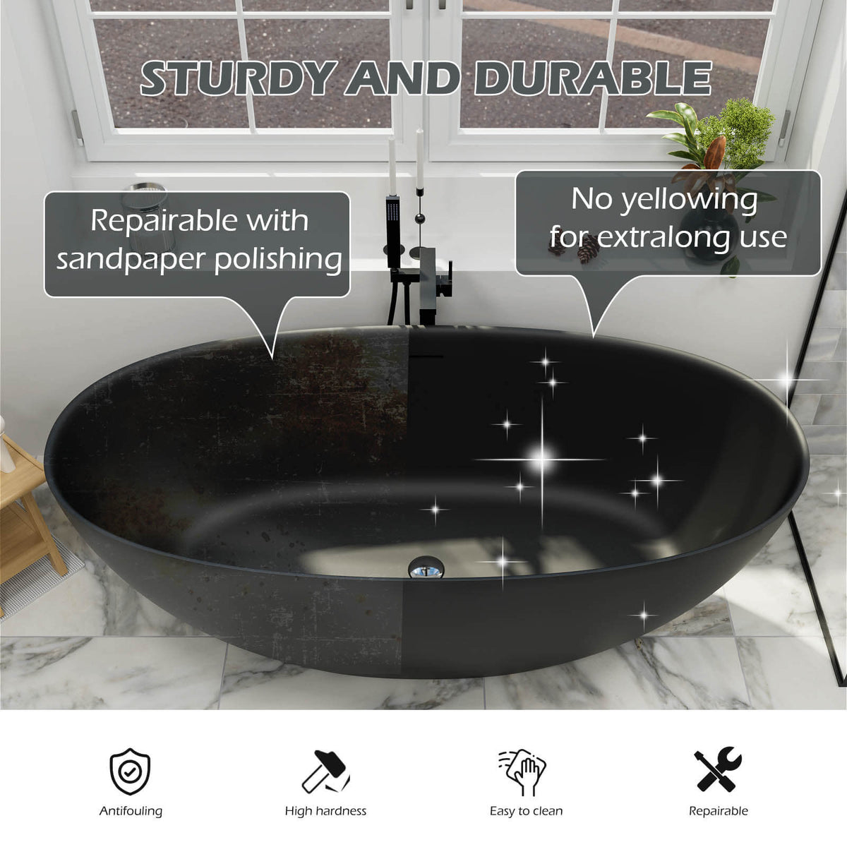 Black solid surface bathtub durability and repair diagram