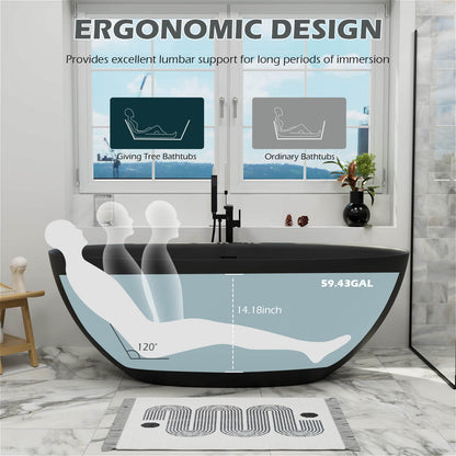 Black oval soaking bathtub ergonomic design and depth