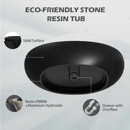 Black stone resin bathtub material layers and center drain