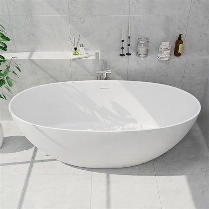 61-inch white oval stone resin bathtub, interior view