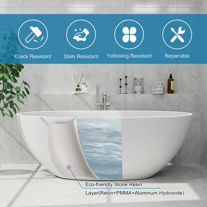 White stone resin bathtub material layers and features