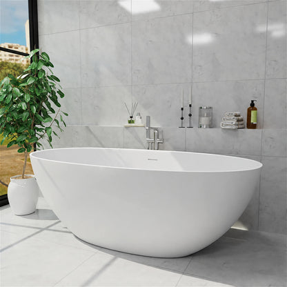 61-inch white oval freestanding bathtub, side view