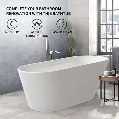 61&quot; Acrylic Single Slipper Freestanding Soaking Bathtub Glossy White